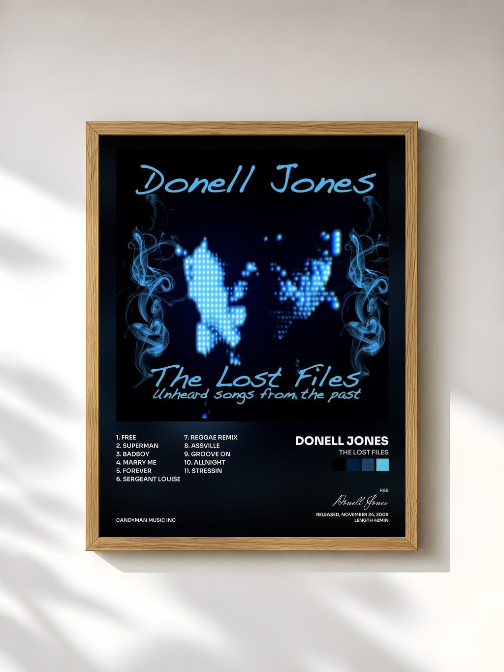 #bois Tableau de l'album The Lost Files de Donell Jones, cadre en bois brut, imprimé et encadré en France