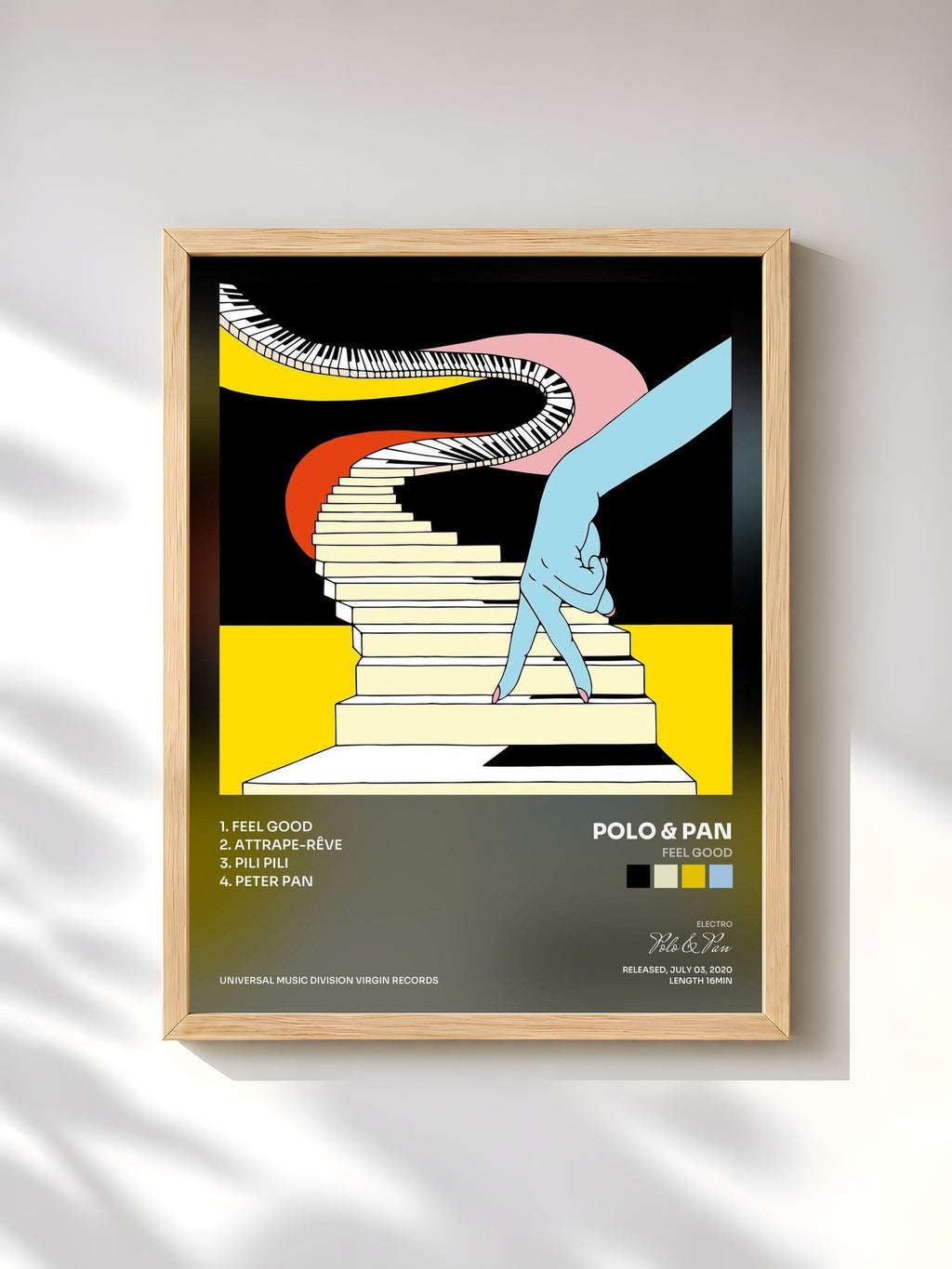 #bois Tableau de l'album Feel Good de Polo & Pan, cadre en bois brut, imprimé et encadré en France