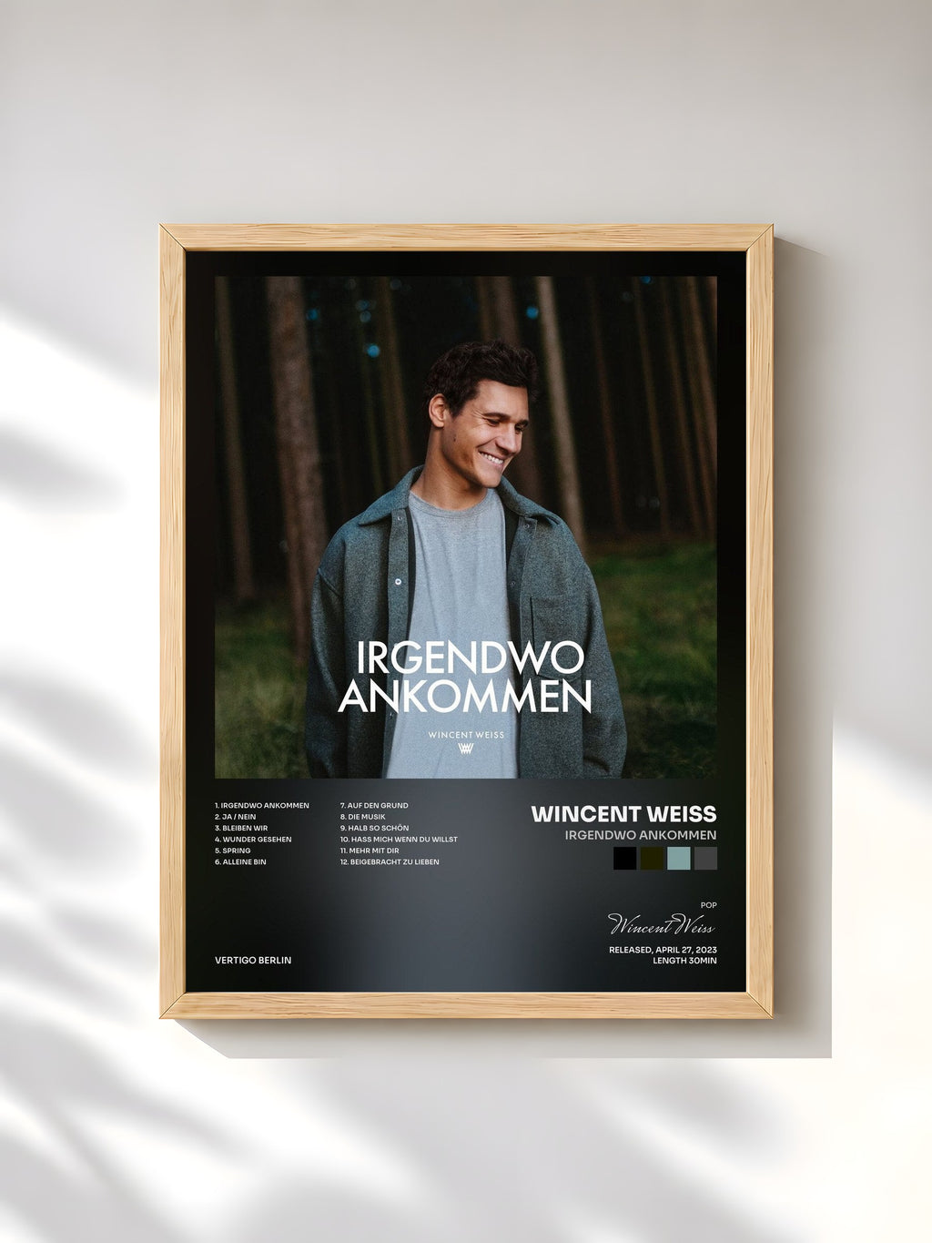 #bois Tableau de l'album Irgendwo Ankommen de Wincent Weiss, cadre en bois brut, imprimé et encadré en France