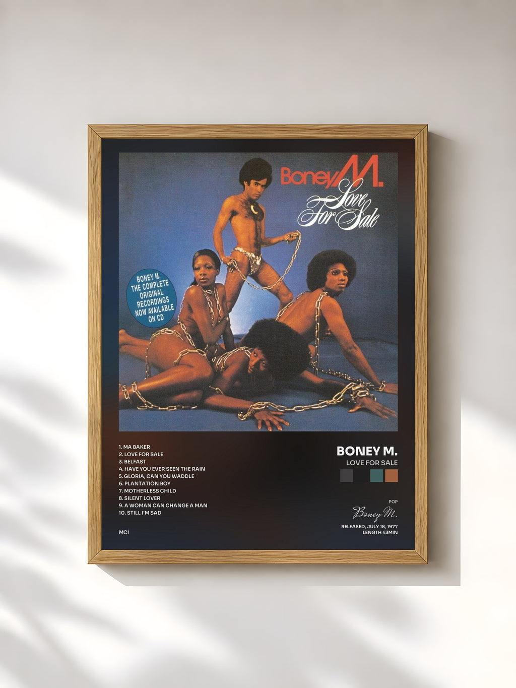 #bois Tableau de l'album Love For Sale de Boney M., cadre en bois brut, imprimé et encadré en France