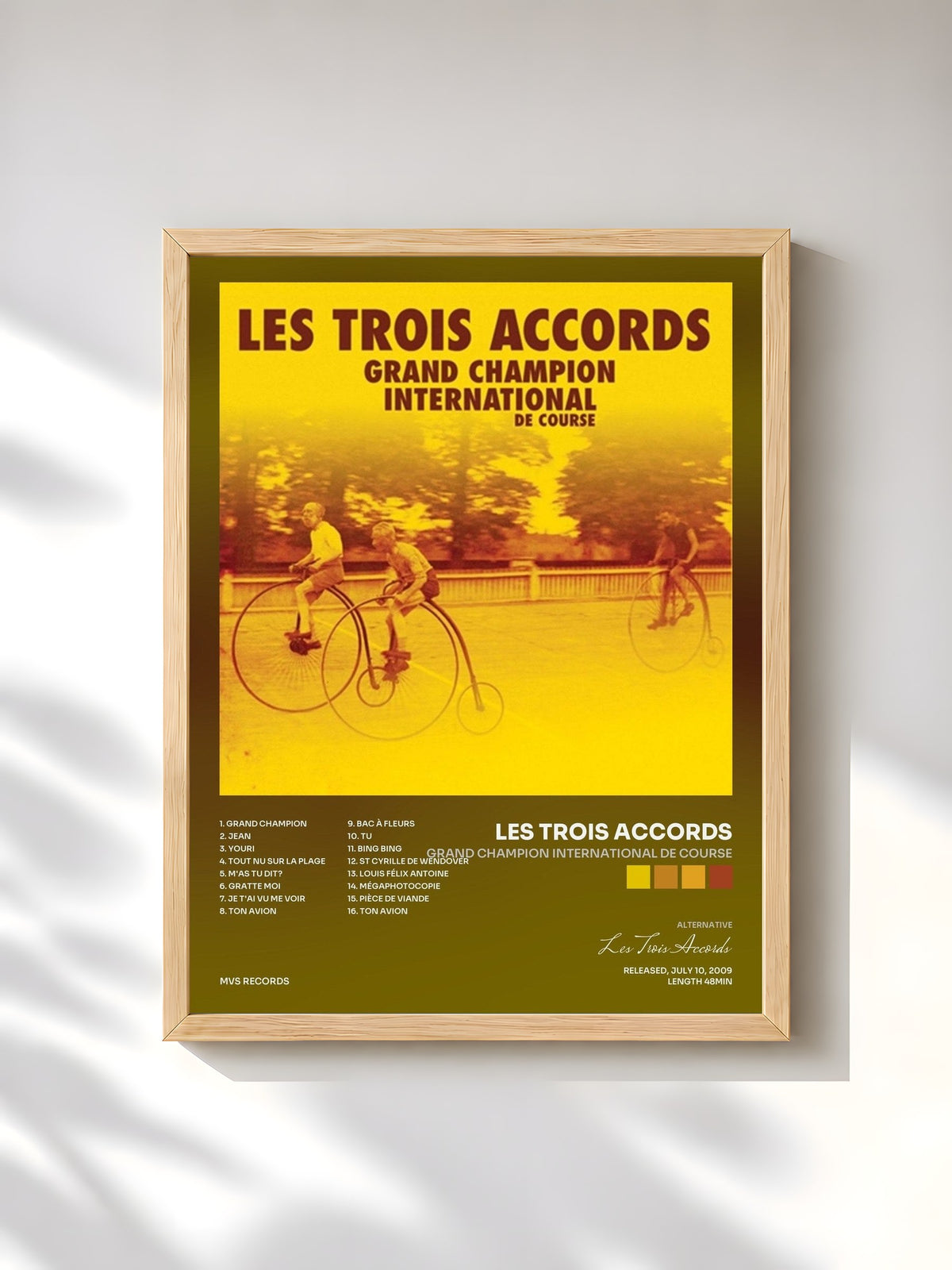 #bois Tableau de l'album Grand champion international de course de Les Trois Accords, cadre en bois brut, imprimé et encadré en France