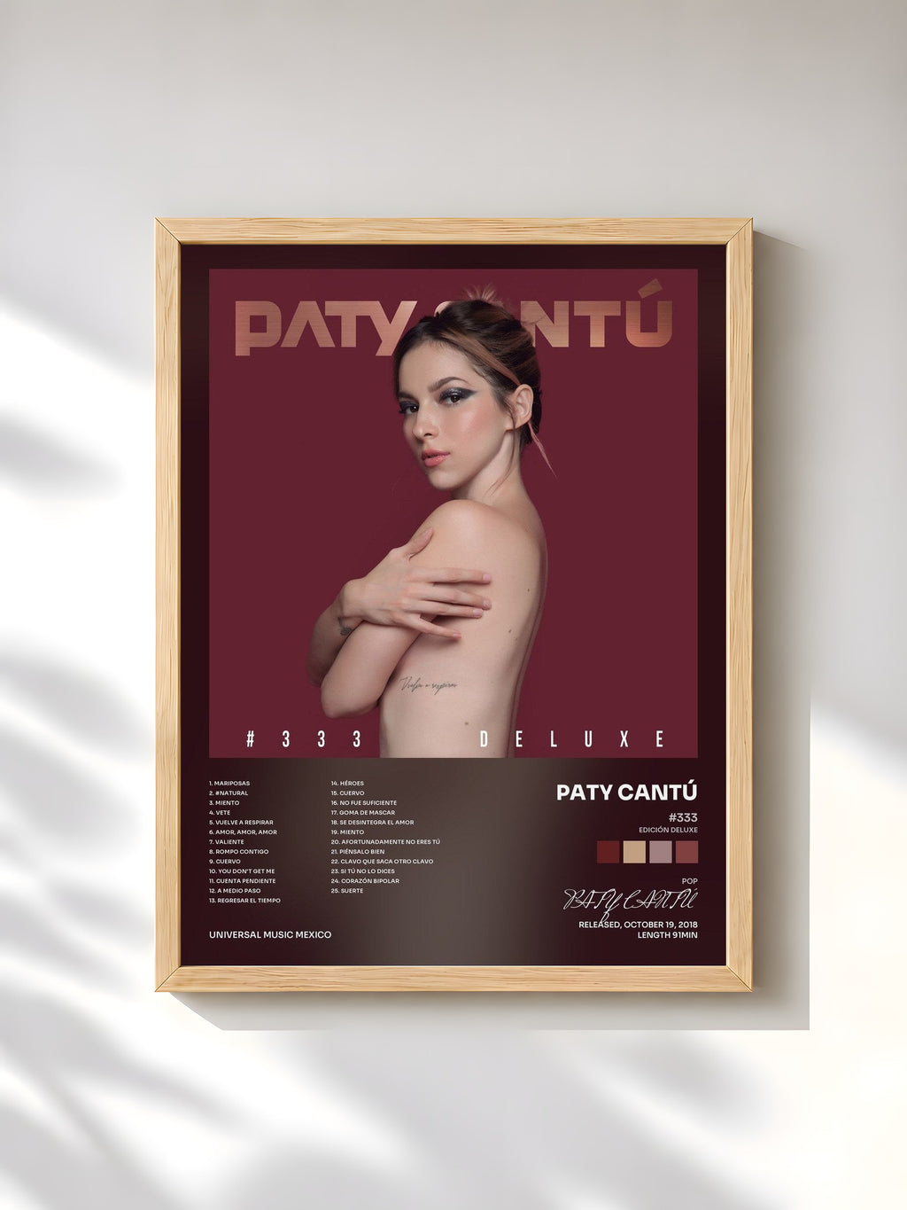 #bois Tableau de l'album #333 (Edición Deluxe) de PATY CANTÚ, cadre en bois brut, imprimé et encadré en France