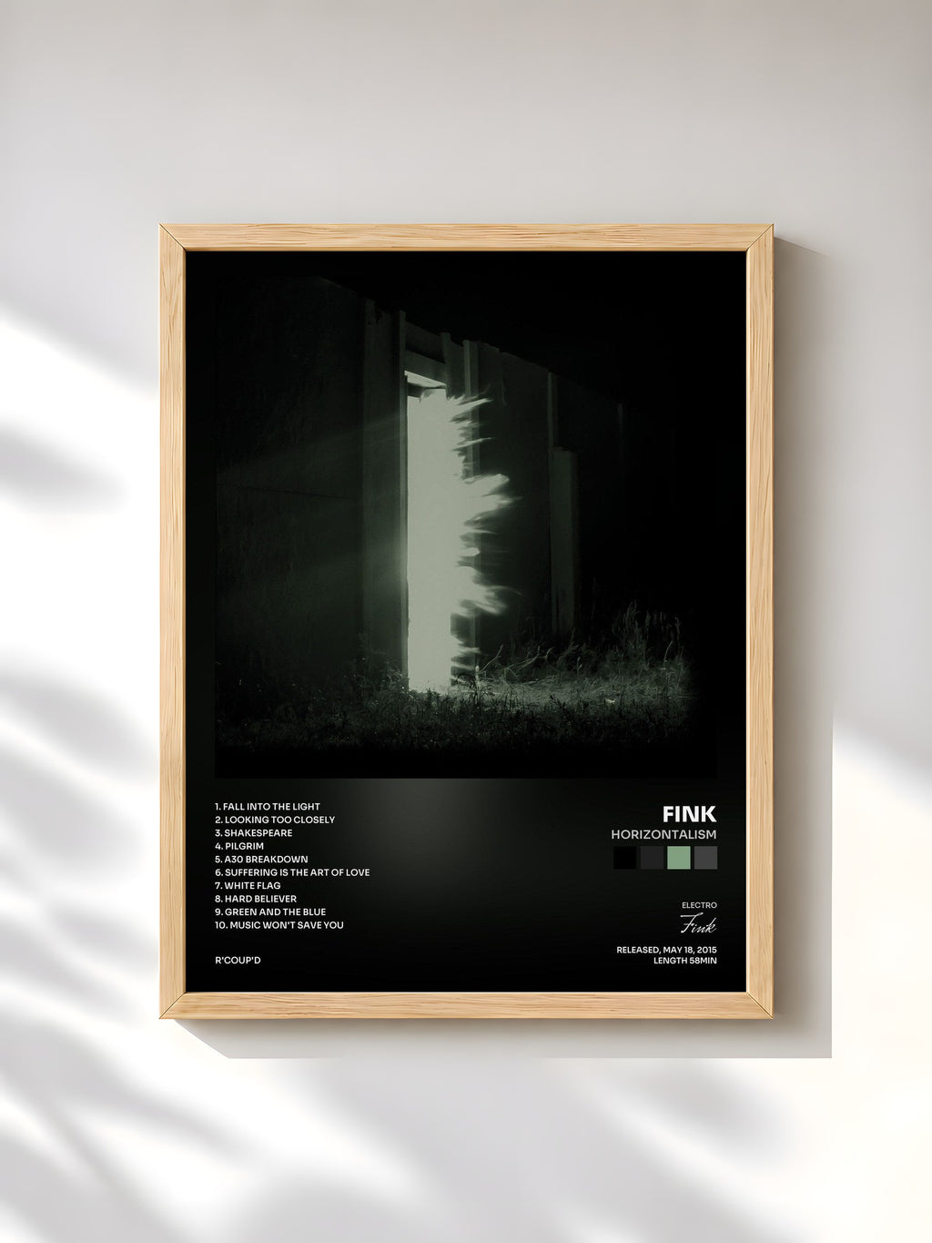 #bois Tableau de l'album Horizontalism de Fink, cadre en bois brut, imprimé et encadré en France