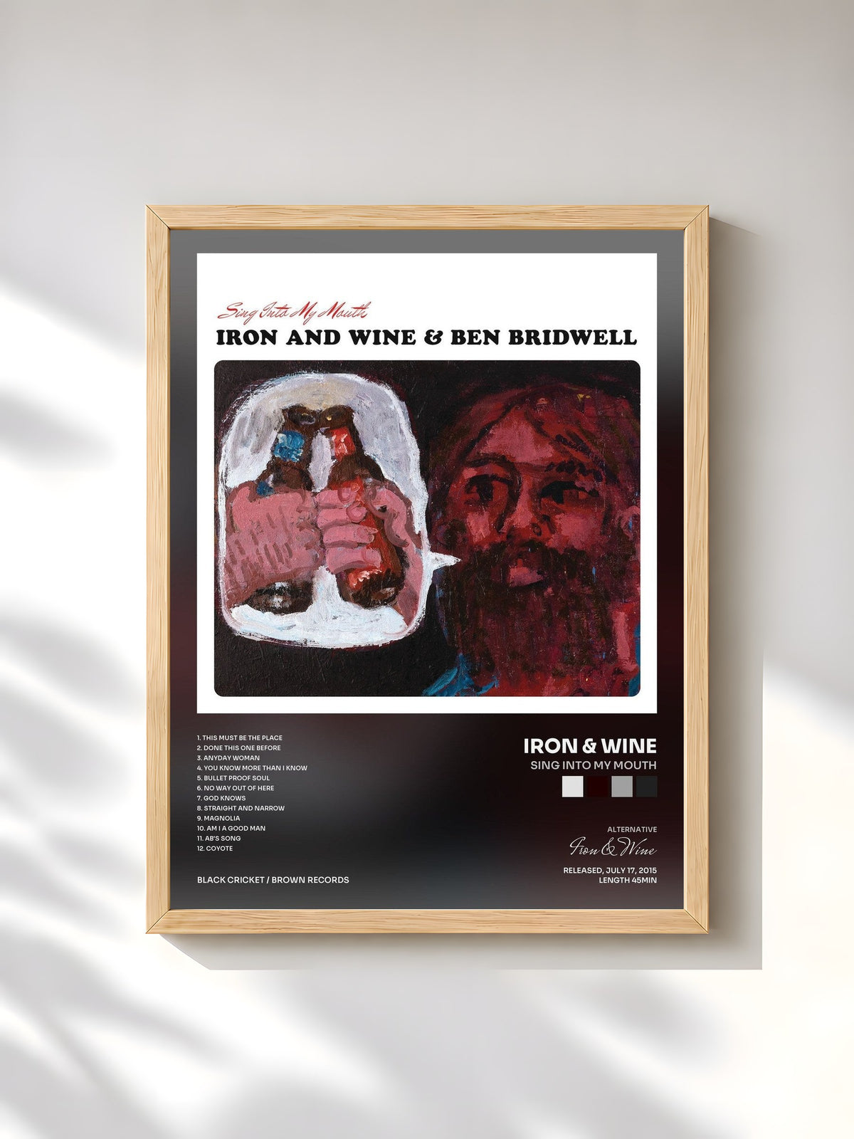 #bois Tableau de l'album Sing Into My Mouth de Iron & Wine, cadre en bois brut, imprimé et encadré en France