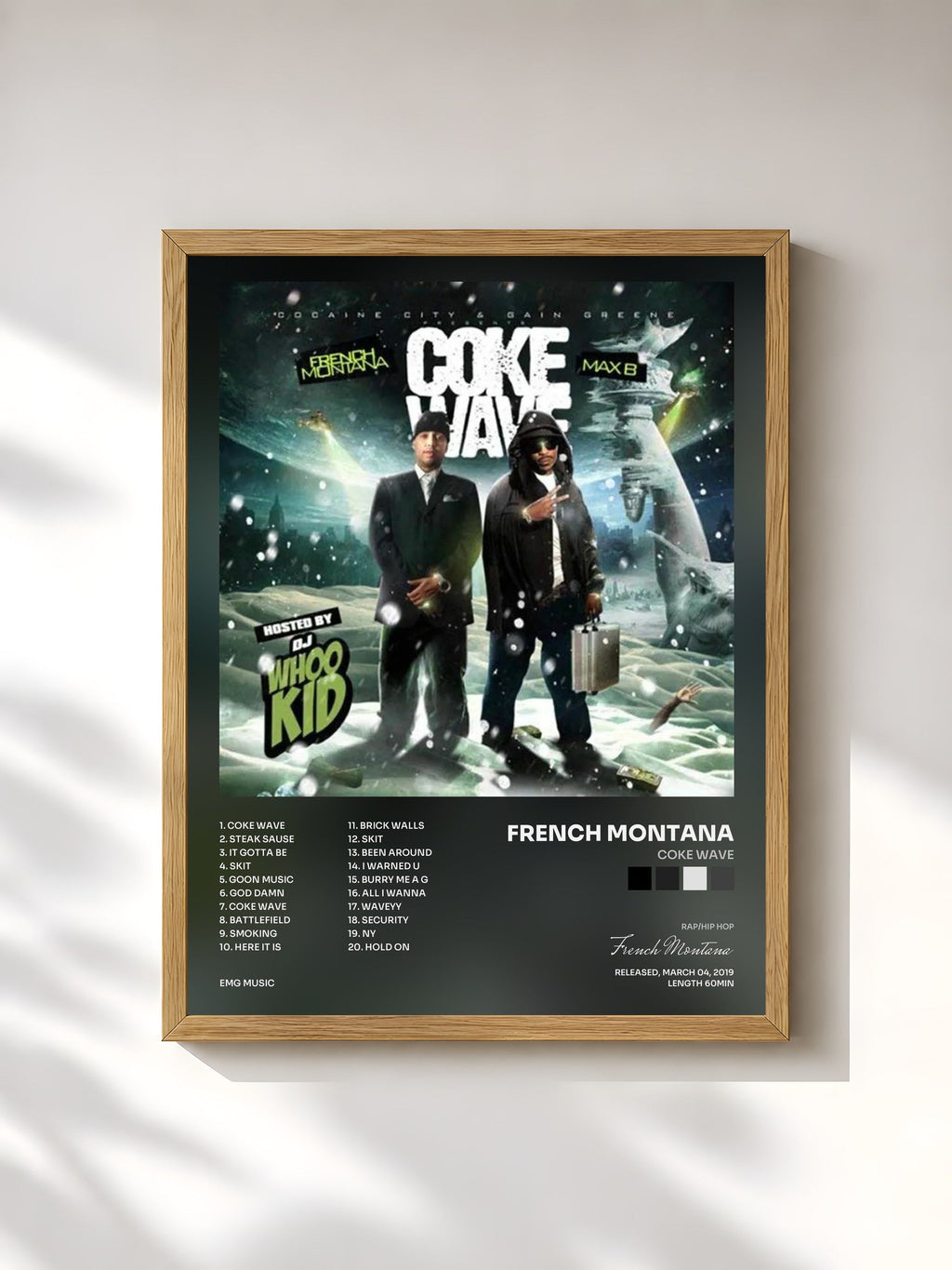 #bois Tableau de l'album Coke Wave de French Montana, cadre en bois brut, imprimé et encadré en France