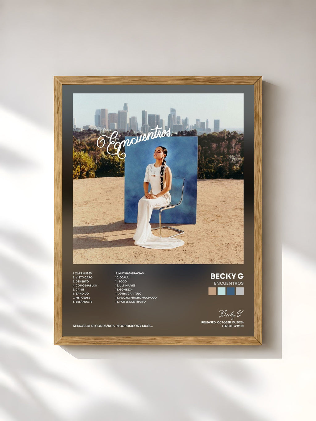 #bois Tableau de l'album ENCUENTROS de Becky G, cadre en bois brut, imprimé et encadré en France