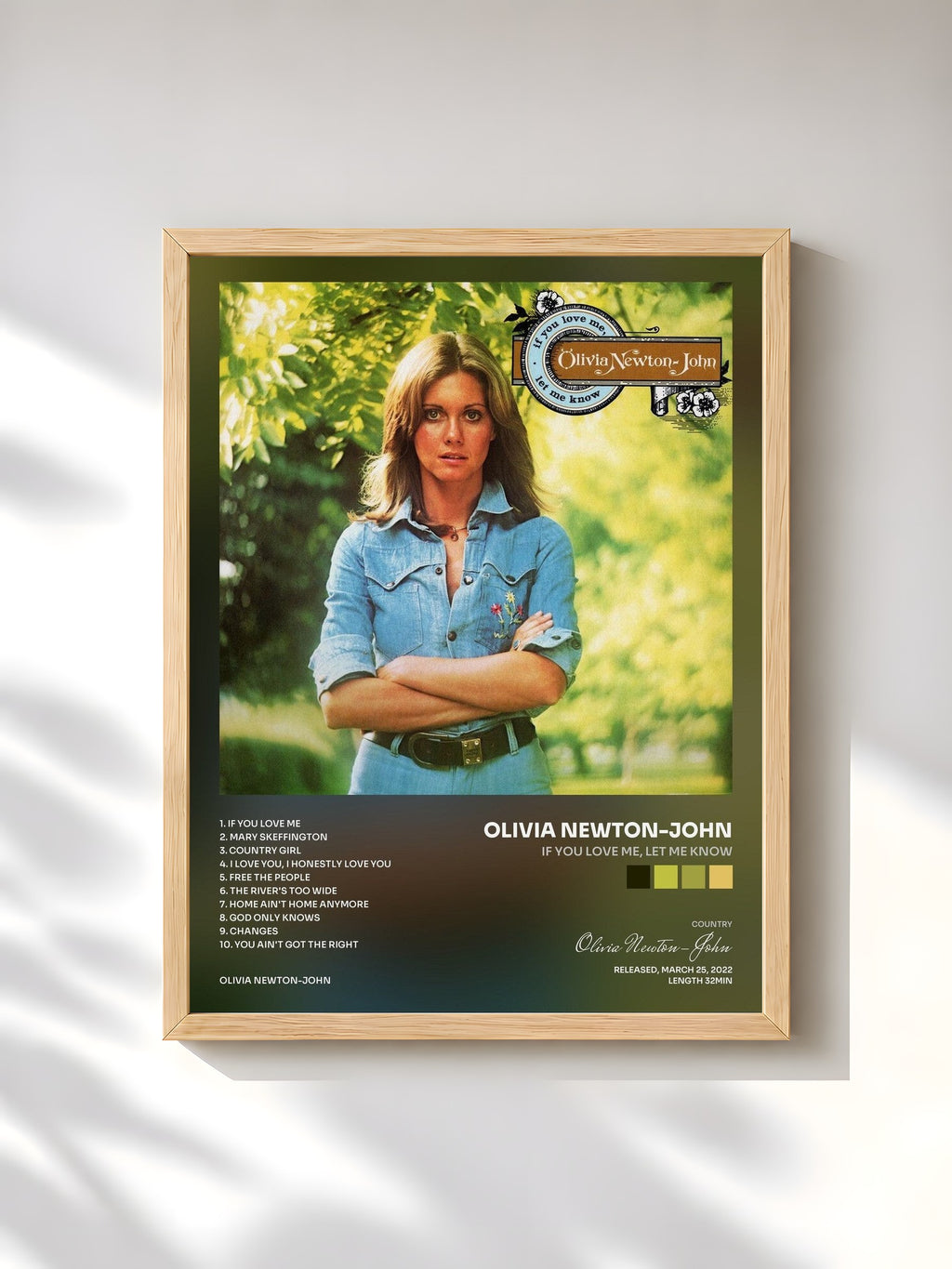 #bois Tableau de l'album If You Love Me, Let Me Know de Olivia Newton-John, cadre en bois brut, imprimé et encadré en France