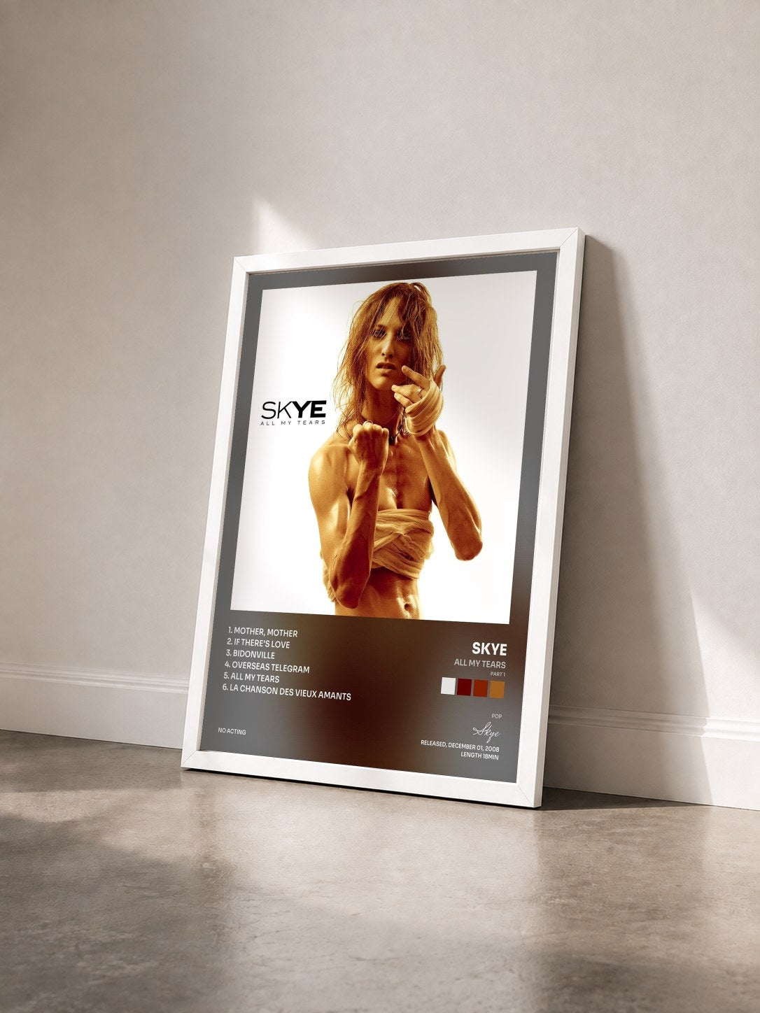 #blanc Tableau de l'album All My Tears (part 1) de Skye vu de trois quarts, cadre blanc