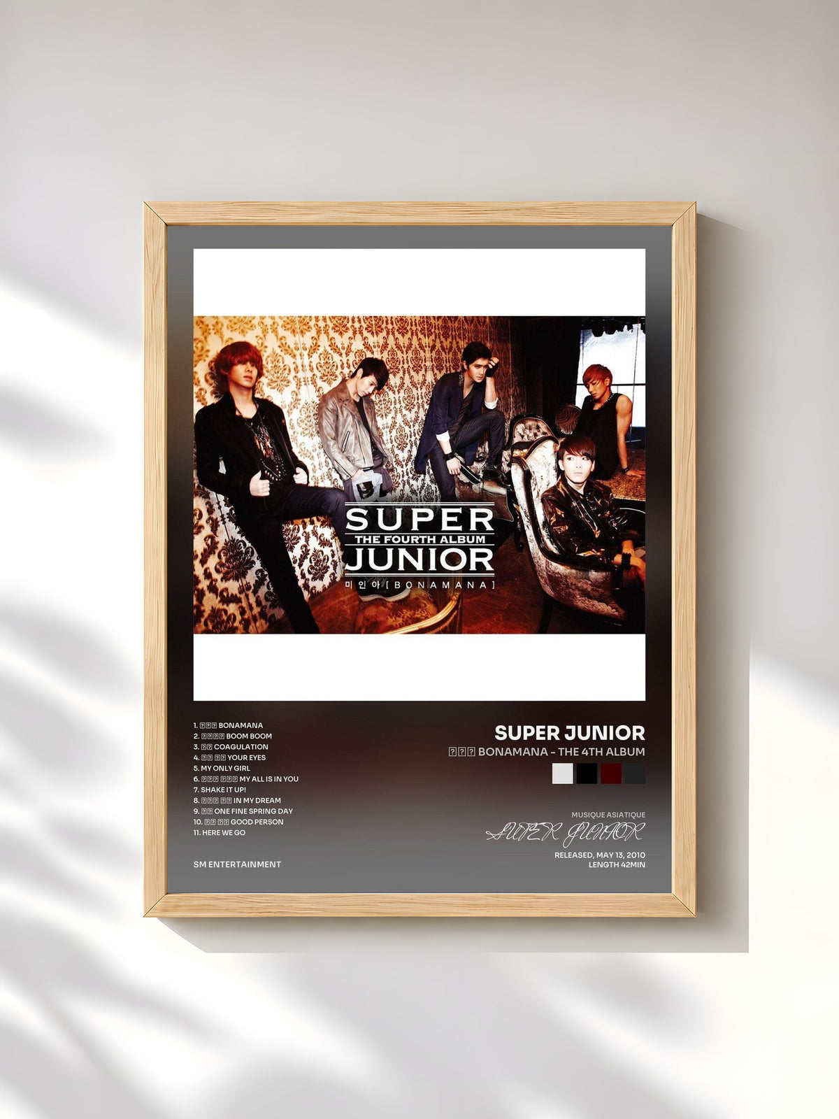 #bois Tableau de l'album 미인아 Bonamana - The 4th Album de SUPER JUNIOR, cadre en bois brut, imprimé et encadré en France
