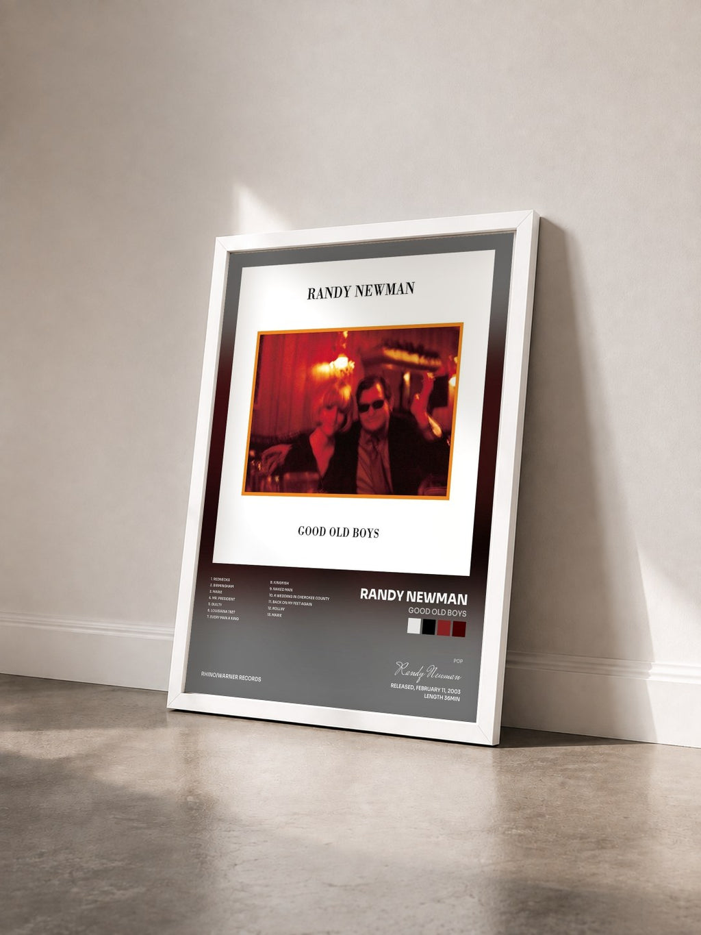 #blanc Tableau de l'album Good Old Boys de Randy Newman vu de trois quarts, cadre blanc