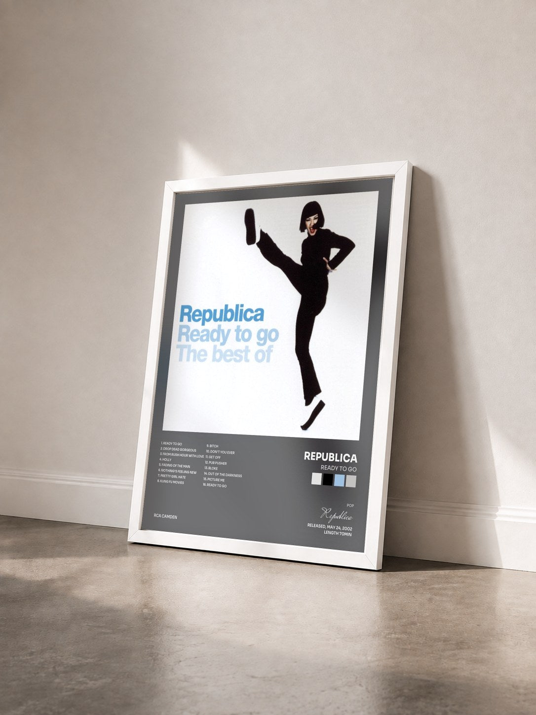 #blanc Tableau de l'album Ready To Go de Republica vu de trois quarts, cadre blanc