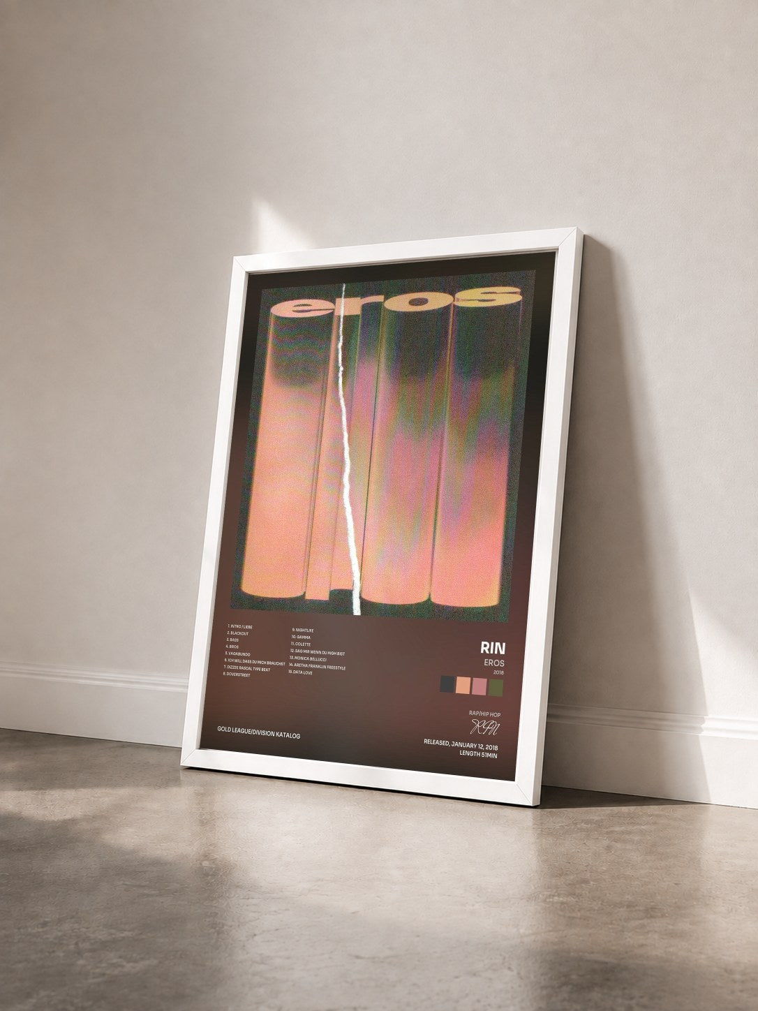 #blanc Tableau de l'album EROS (2018) de RIN vu de trois quarts, cadre blanc