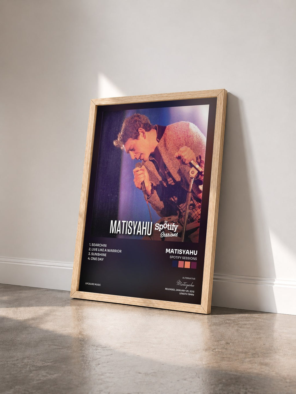 #bois Tableau de l'album Spotify Sessions de Matisyahu vu de trois quarts, cadre en bois brut
