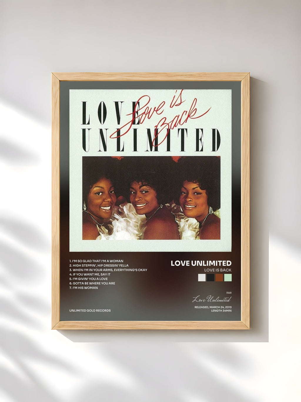 #bois Tableau de l'album Love is Back de Love Unlimited, cadre en bois brut, imprimé et encadré en France