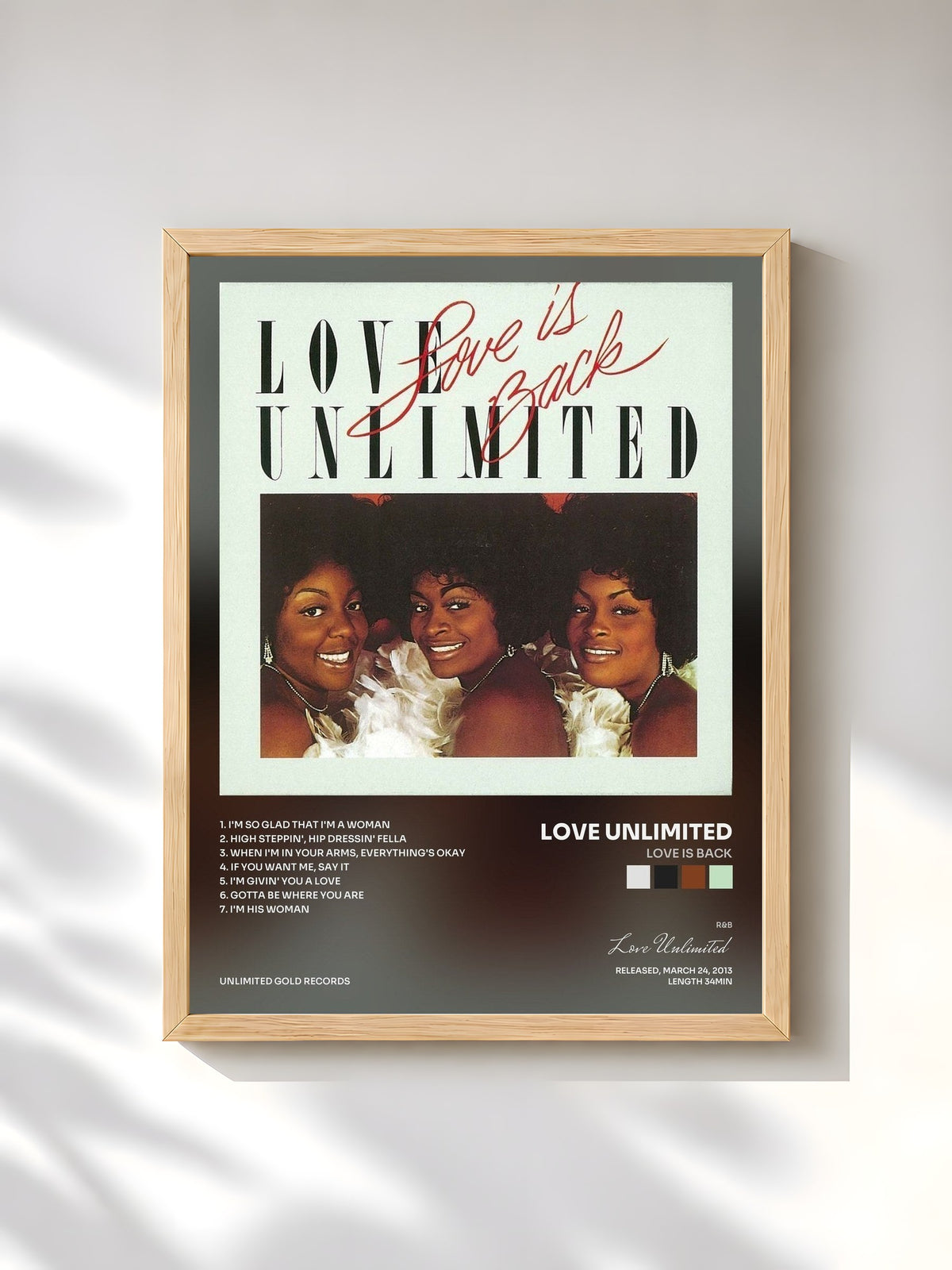 #bois Tableau de l'album Love is Back de Love Unlimited, cadre en bois brut, imprimé et encadré en France