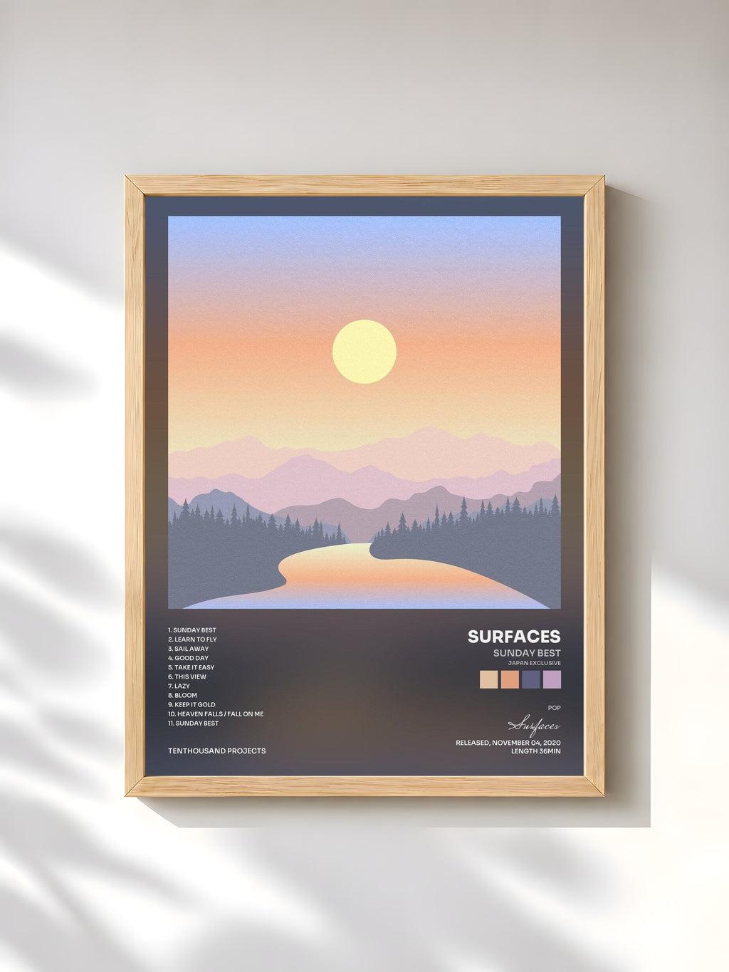 #bois Tableau de l'album Sunday Best (Japan Exclusive) de Surfaces, cadre en bois brut, imprimé et encadré en France