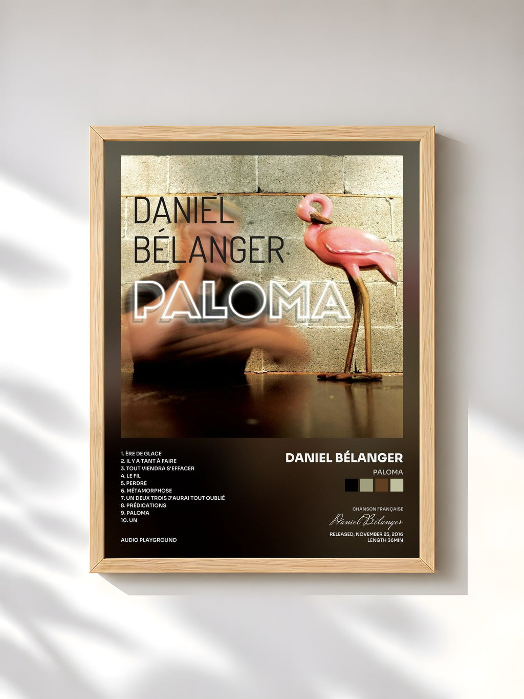 #bois Tableau de l'album Paloma de Daniel Bélanger, cadre en bois brut, imprimé et encadré en France