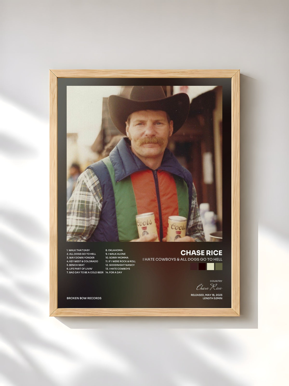 #bois Tableau de l'album I Hate Cowboys & All Dogs Go To Hell de Chase Rice, cadre en bois brut, imprimé et encadré en France