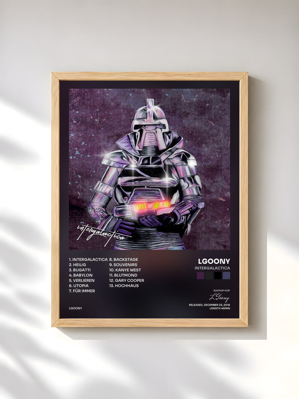 #bois Tableau de l'album Intergalactica de LGoony, cadre en bois brut, imprimé et encadré en France