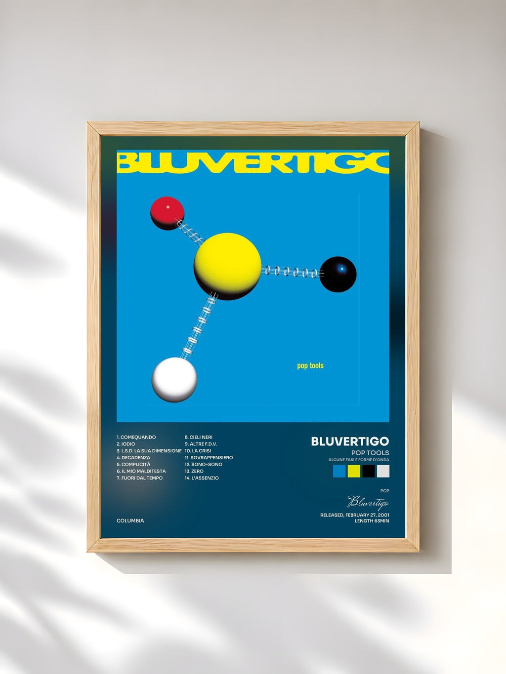 #bois Tableau de l'album Pop Tools (Alcune Fasi e Forme d'Onda) de Bluvertigo, cadre en bois brut, imprimé et encadré en France