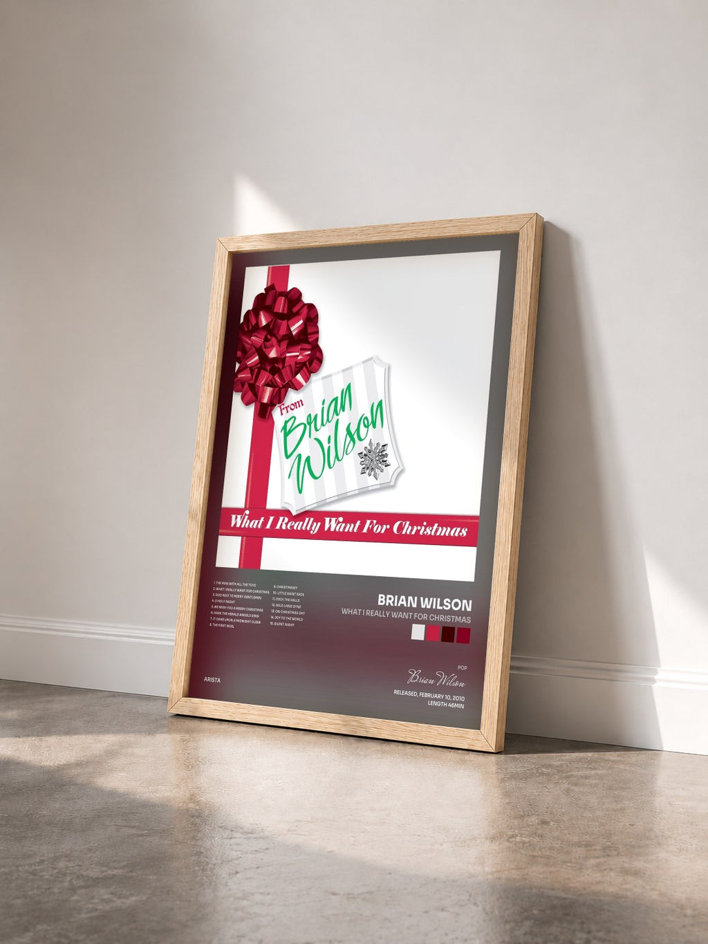 #bois Tableau de l'album What I Really Want For Christmas de Brian Wilson vu de trois quarts, cadre en bois brut