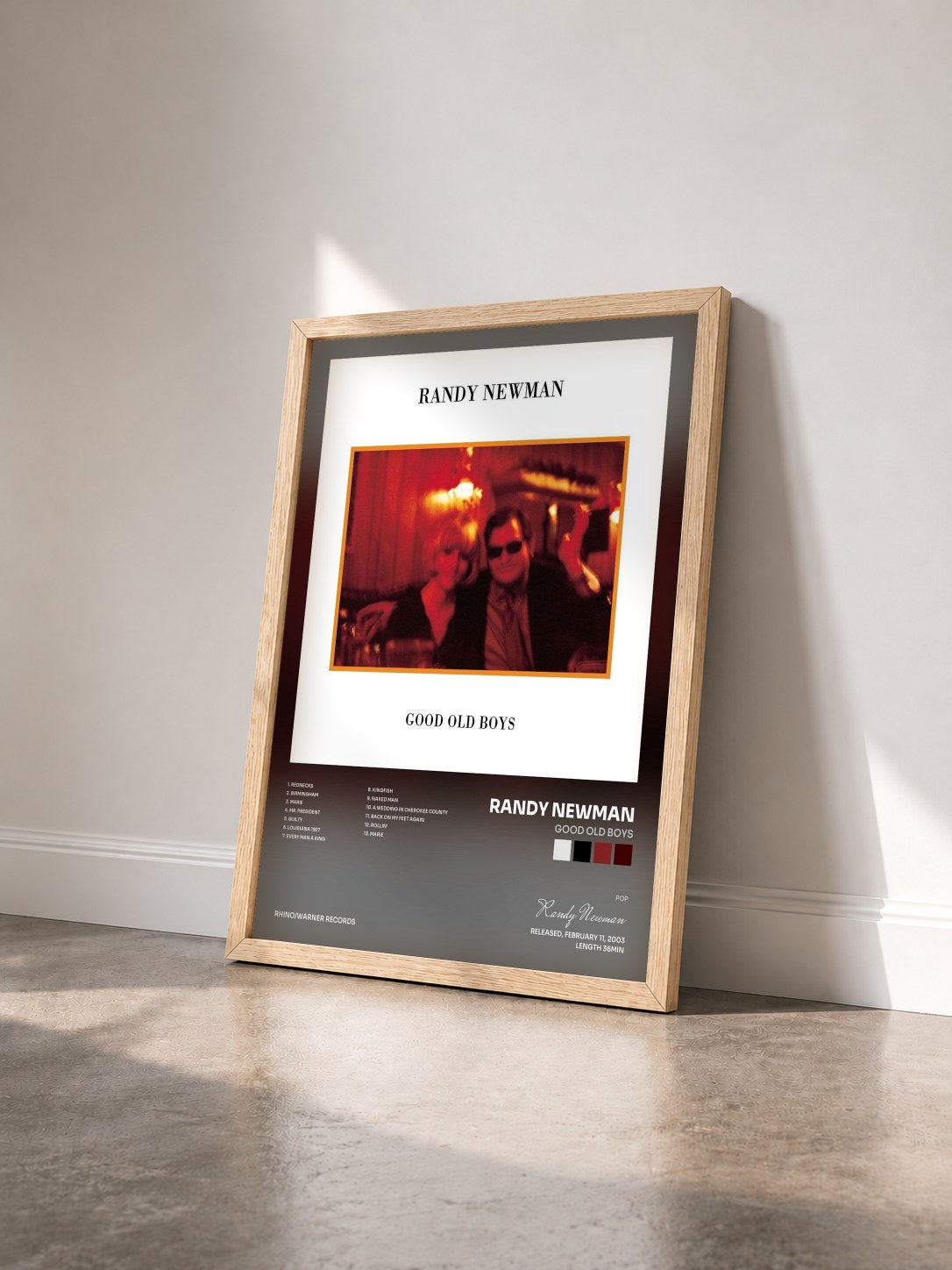 #bois Tableau de l'album Good Old Boys de Randy Newman vu de trois quarts, cadre en bois brut
