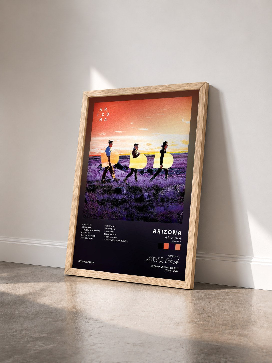#bois Tableau de l'album A R I Z O N A (R E M I X E D) de A R I Z O N A vu de trois quarts, cadre en bois brut