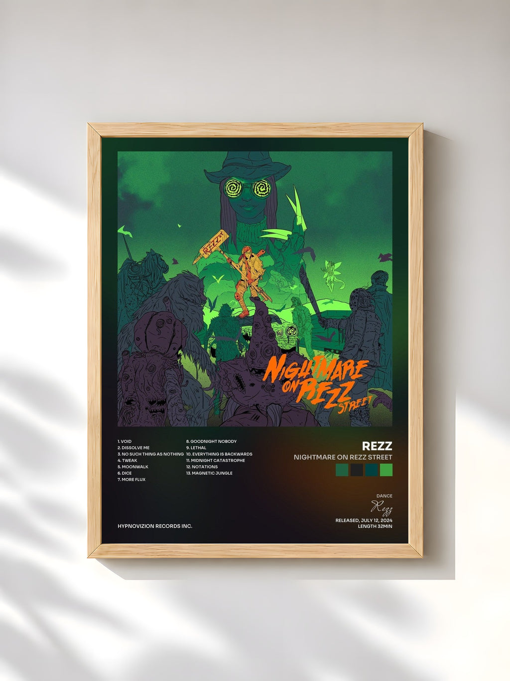 #bois Tableau de l'album Nightmare On Rezz Street de Rezz, cadre en bois brut, imprimé et encadré en France