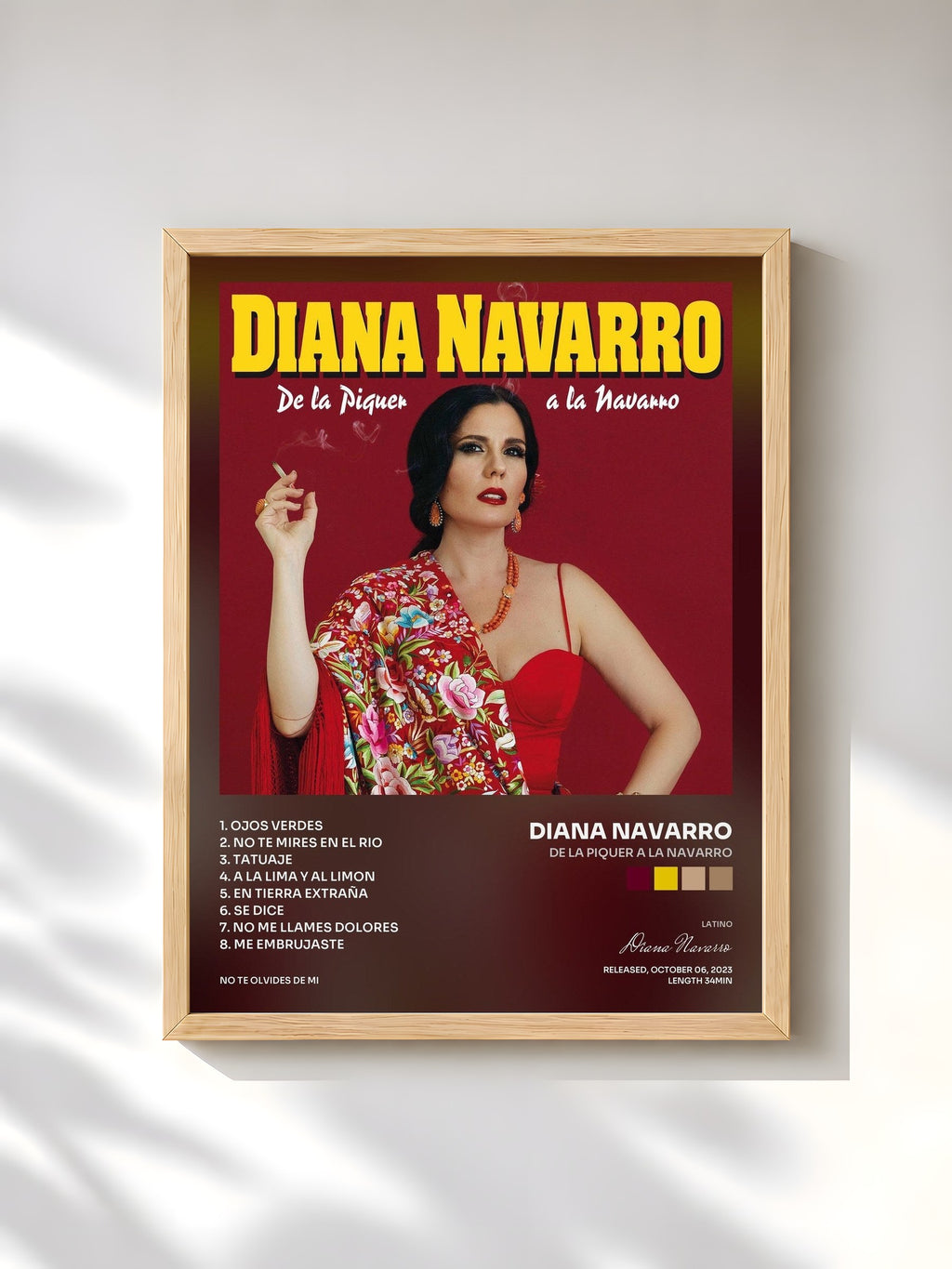 #bois Tableau de l'album De la Piquer a la Navarro de Diana Navarro, cadre en bois brut, imprimé et encadré en France
