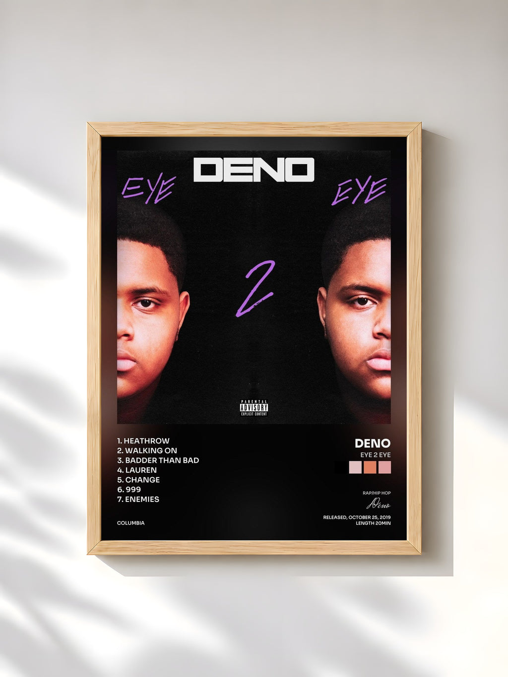 #bois Tableau de l'album Eye 2 Eye de Deno, cadre en bois brut, imprimé et encadré en France