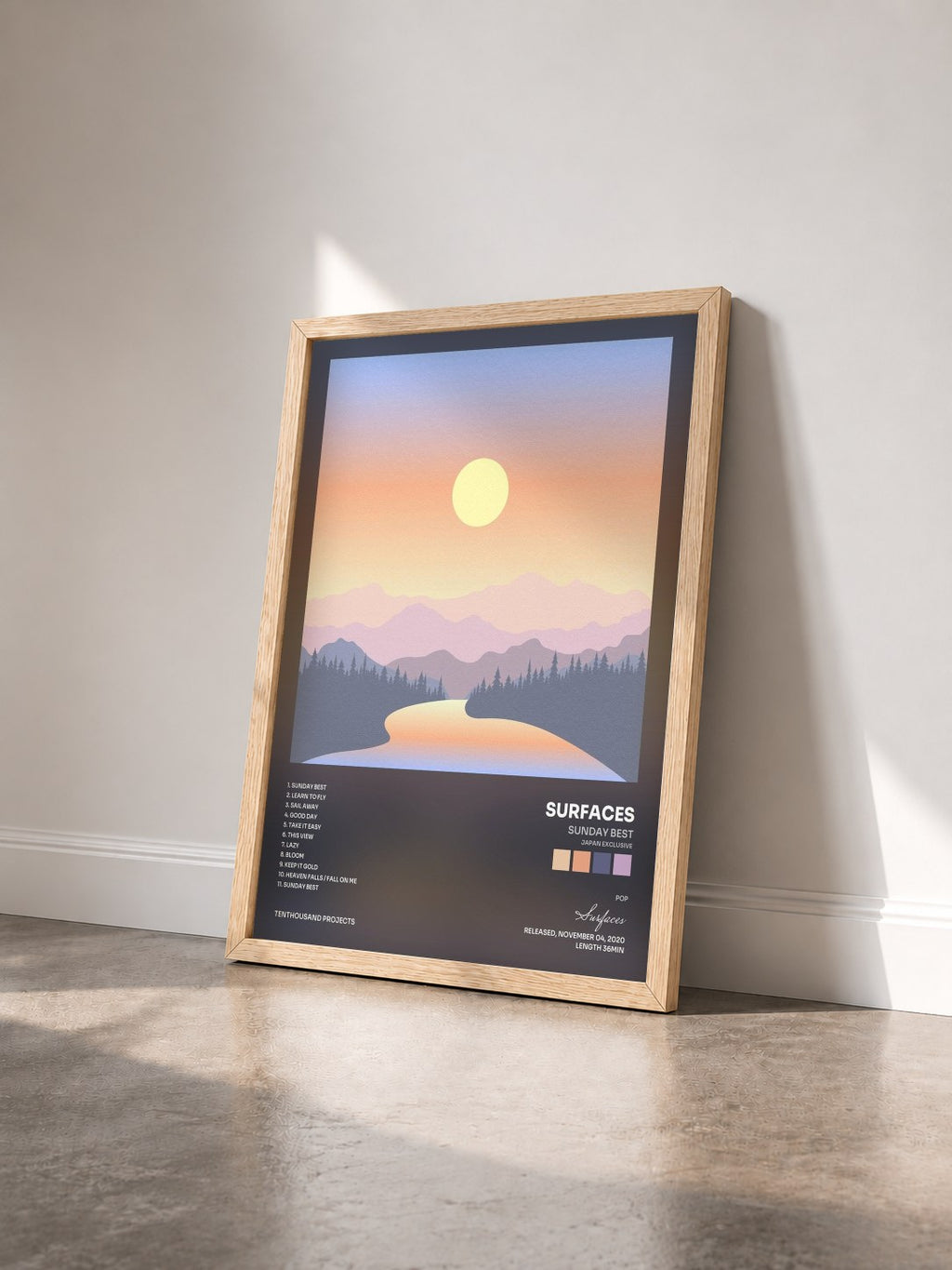 #bois Tableau de l'album Sunday Best (Japan Exclusive) de Surfaces vu de trois quarts, cadre en bois brut