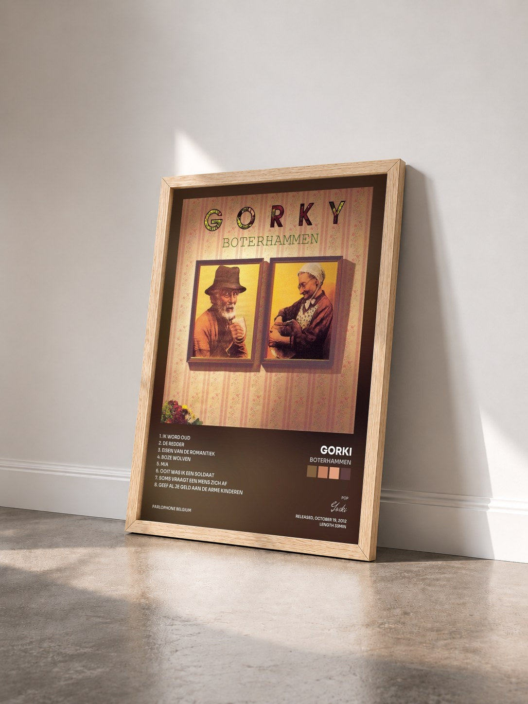 #bois Tableau de l'album Boterhammen de Gorki vu de trois quarts, cadre en bois brut
