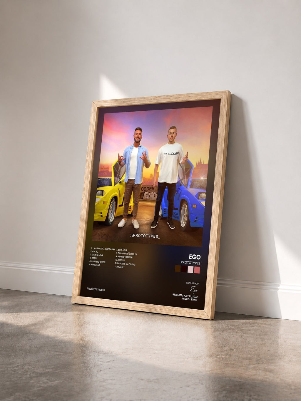 #bois Tableau de l'album PROTOTYPES de Ego vu de trois quarts, cadre en bois brut