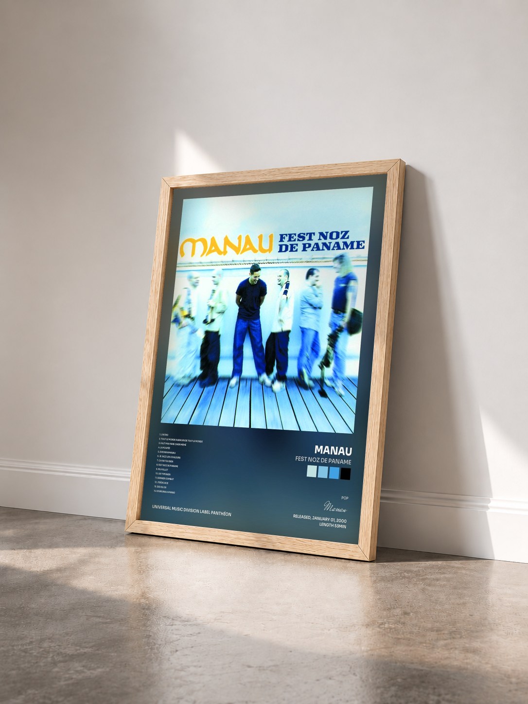 #bois Tableau de l'album Fest Noz De Paname de Manau vu de trois quarts, cadre en bois brut