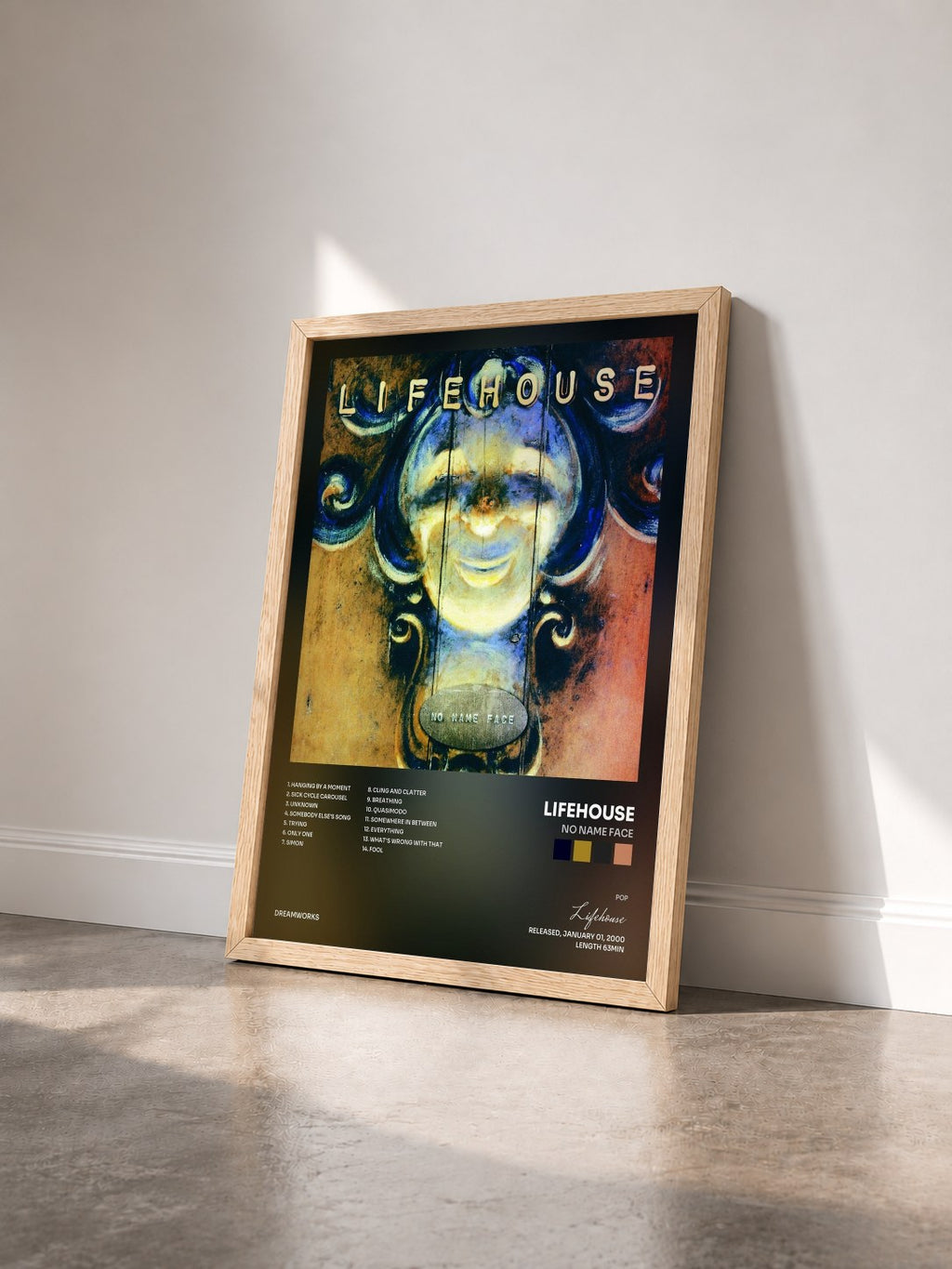 #bois Tableau de l'album No Name Face de Lifehouse vu de trois quarts, cadre en bois brut