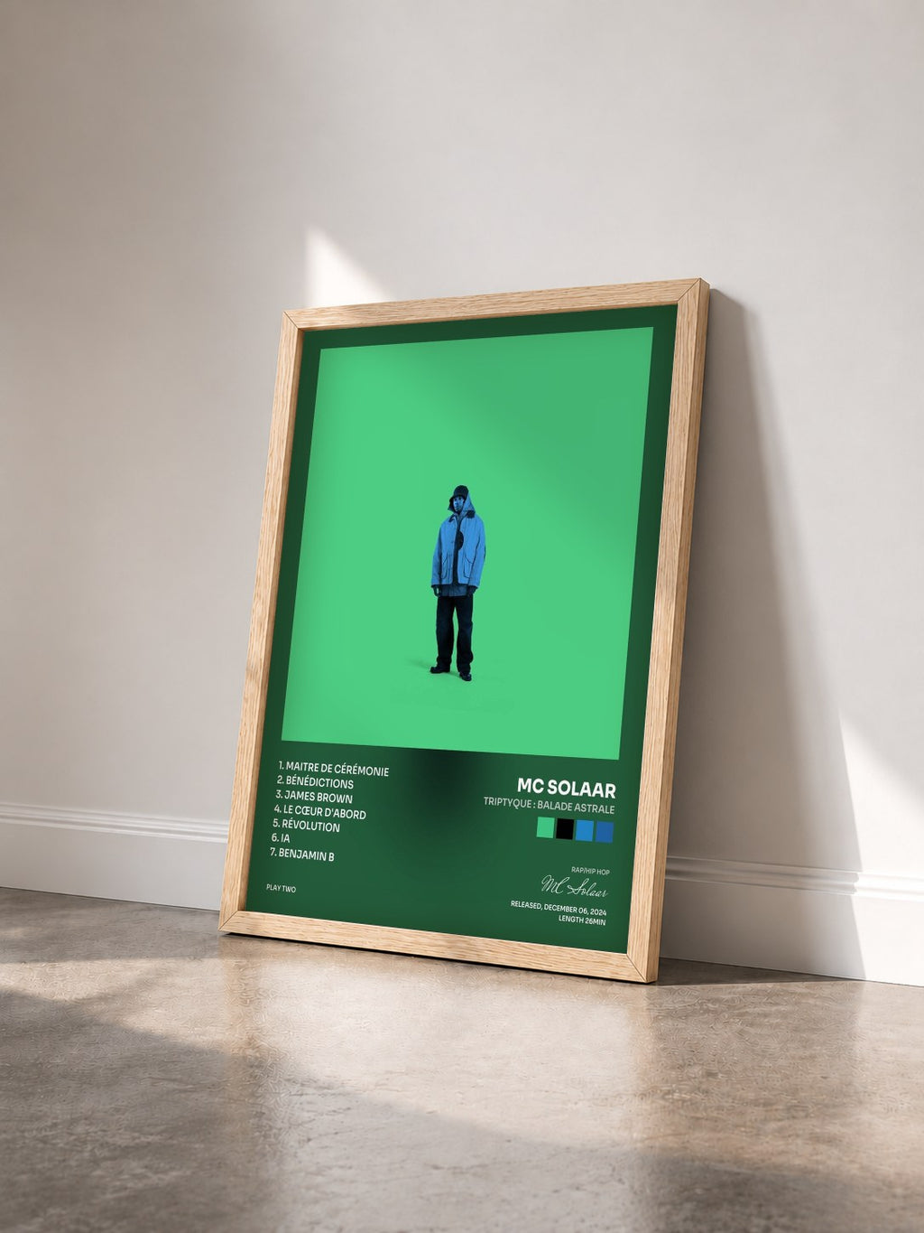 #bois Tableau de l'album Triptyque : Balade astrale de MC Solaar vu de trois quarts, cadre en bois brut