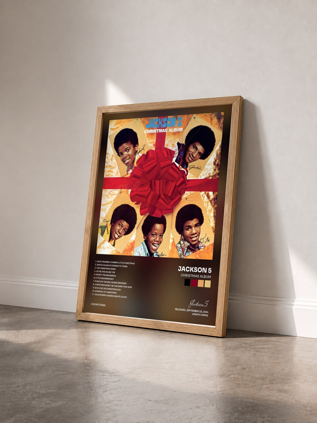 #bois Tableau de l'album Christmas Album de Jackson 5 vu de trois quarts, cadre en bois brut