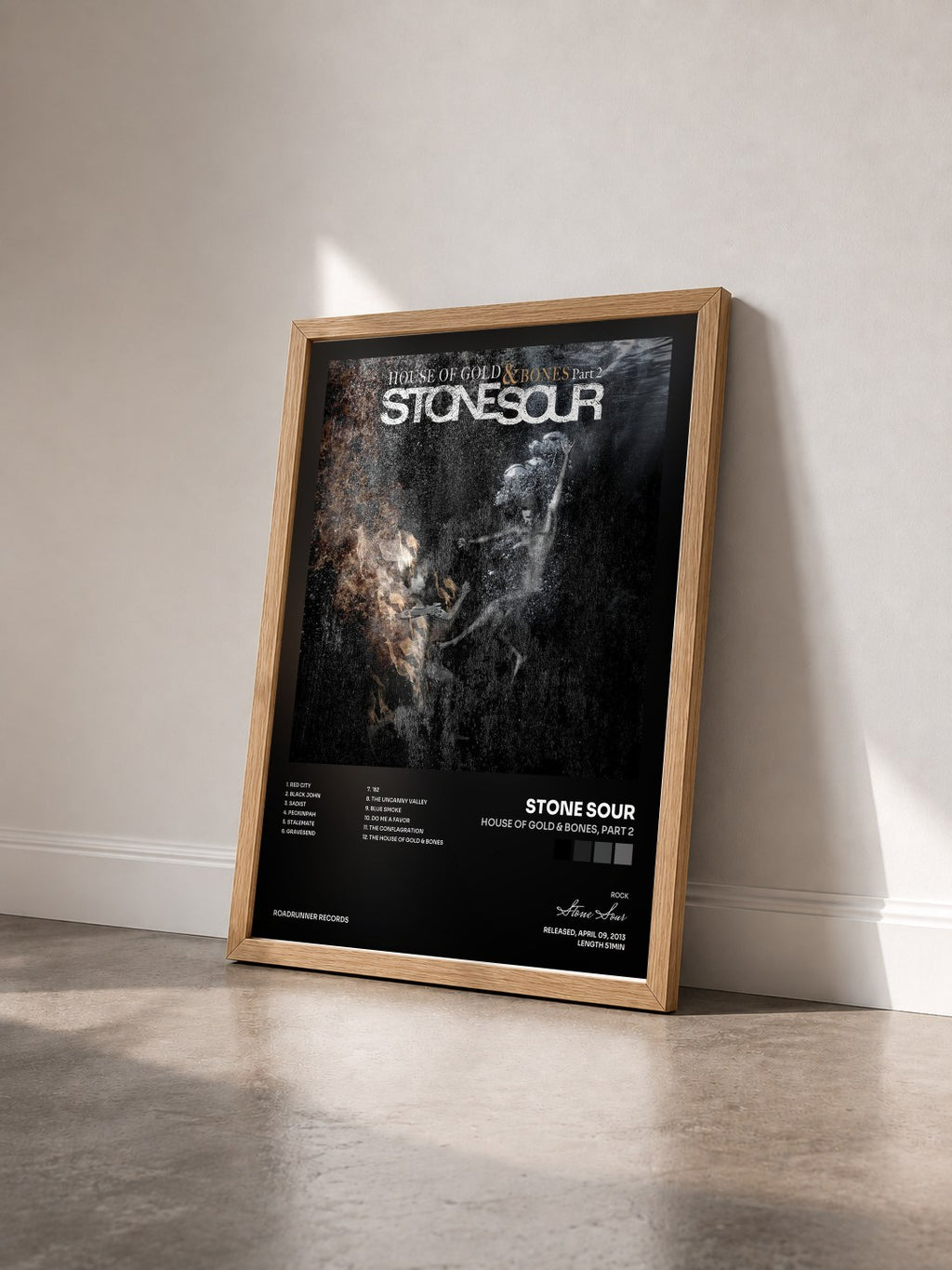 #bois Tableau de l'album House of Gold & Bones, Part 2 de Stone Sour vu de trois quarts, cadre en bois brut