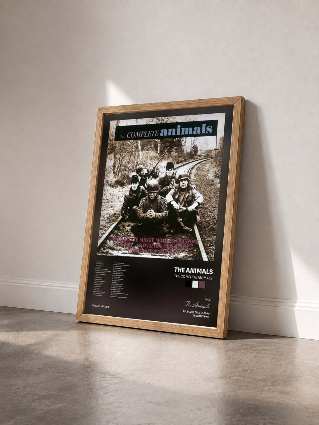 #bois Tableau de l'album The Complete Animals de The Animals vu de trois quarts, cadre en bois brut