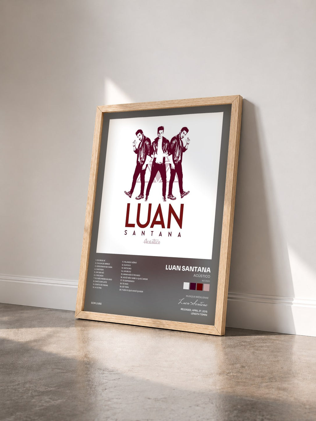 #bois Tableau de l'album Acústico (Ao Vivo) de Luan Santana vu de trois quarts, cadre en bois brut