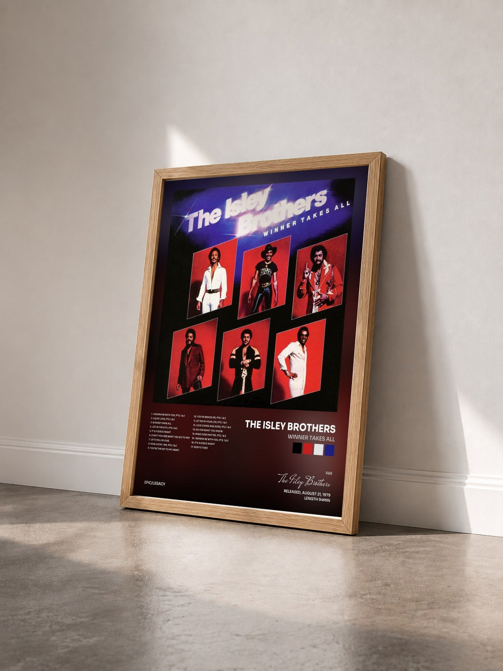 #bois Tableau de l'album Winner Takes All de The Isley Brothers vu de trois quarts, cadre en bois brut