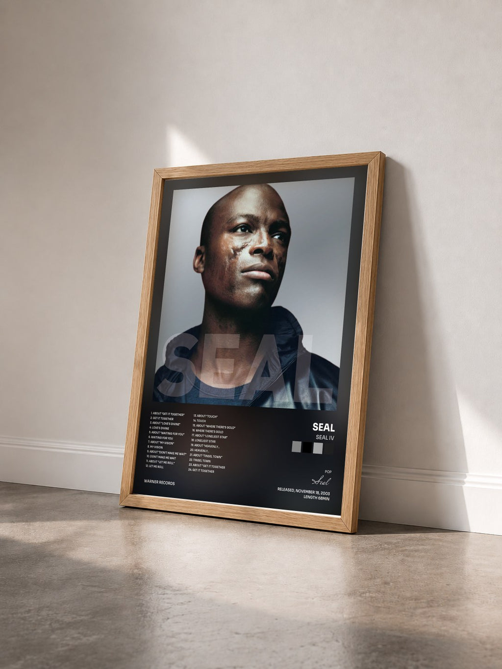 #bois Tableau de l'album Seal IV de Seal vu de trois quarts, cadre en bois brut