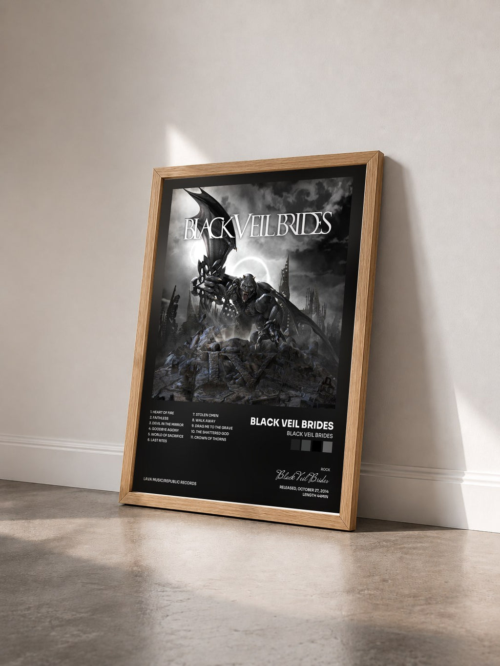 #bois Tableau de l'album Black Veil Brides de Black Veil Brides vu de trois quarts, cadre en bois brut