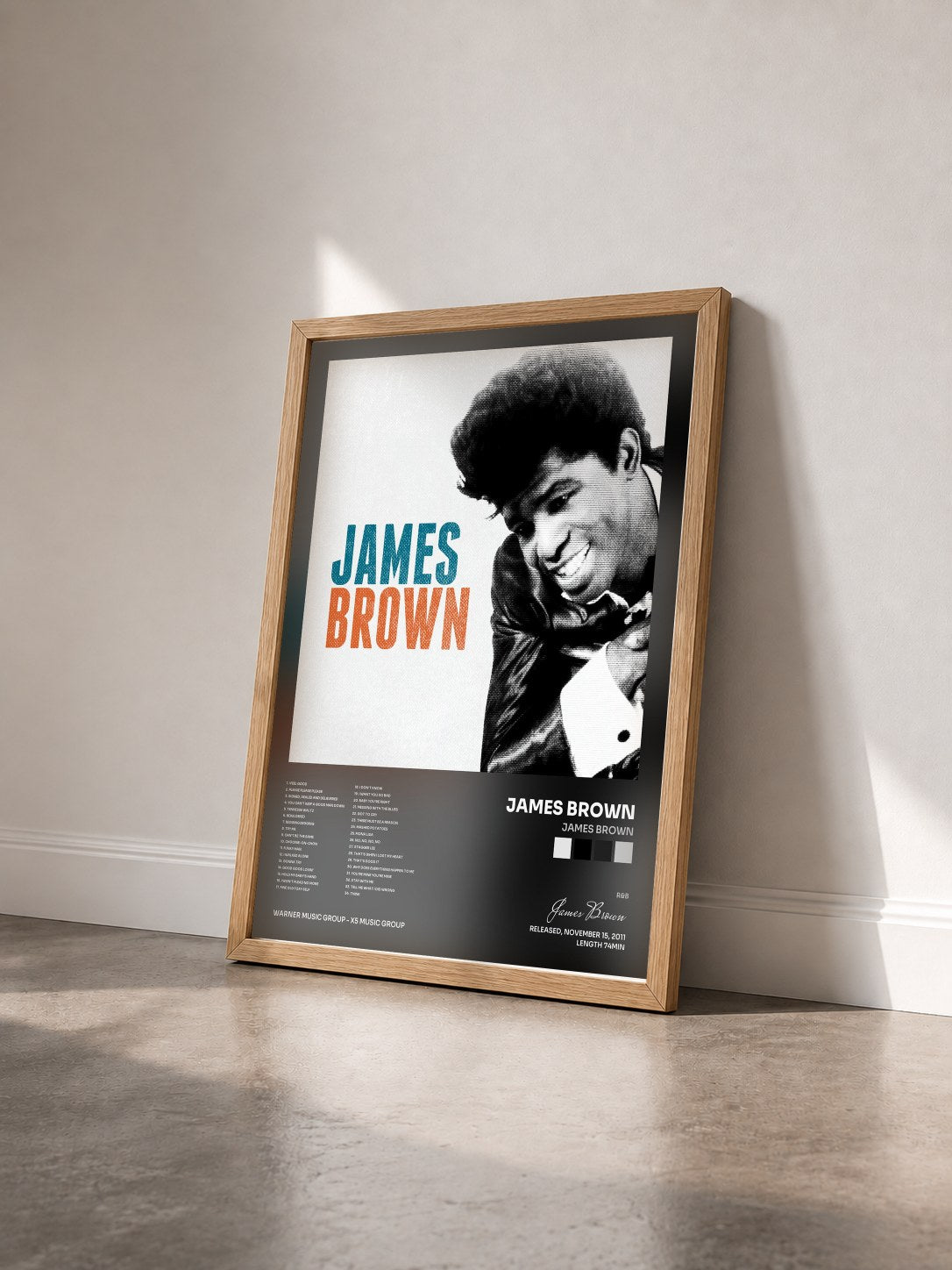 #bois Tableau de l'album James Brown de James Brown vu de trois quarts, cadre en bois brut