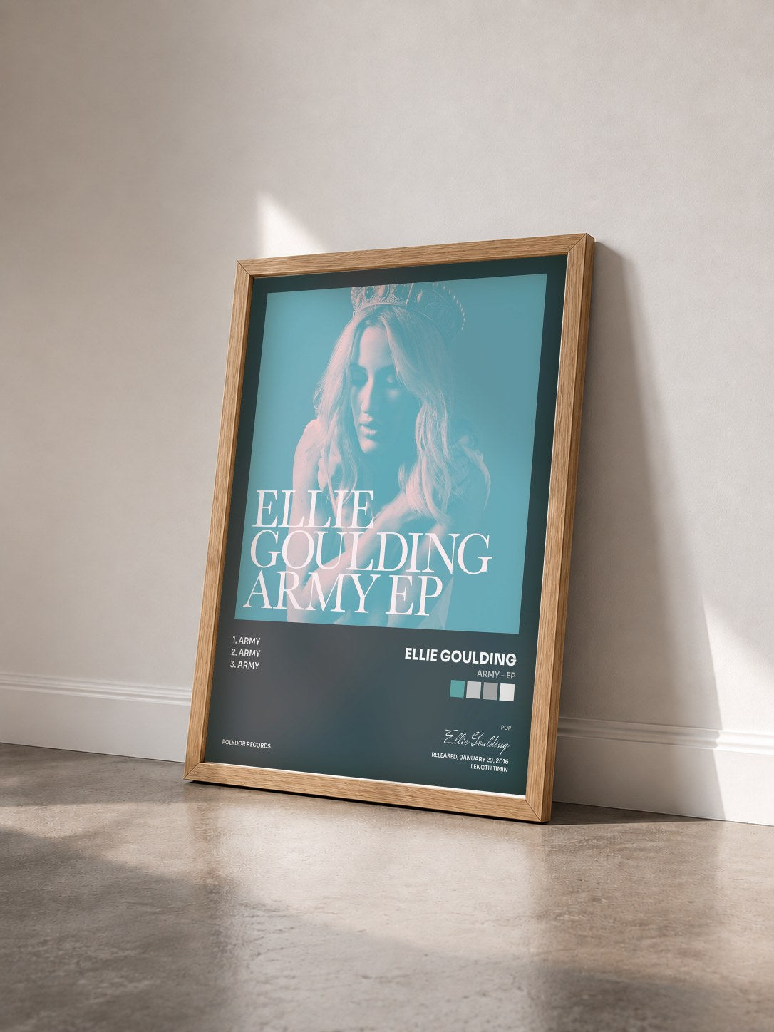 #bois Tableau de l'album Army - EP de Ellie Goulding vu de trois quarts, cadre en bois brut