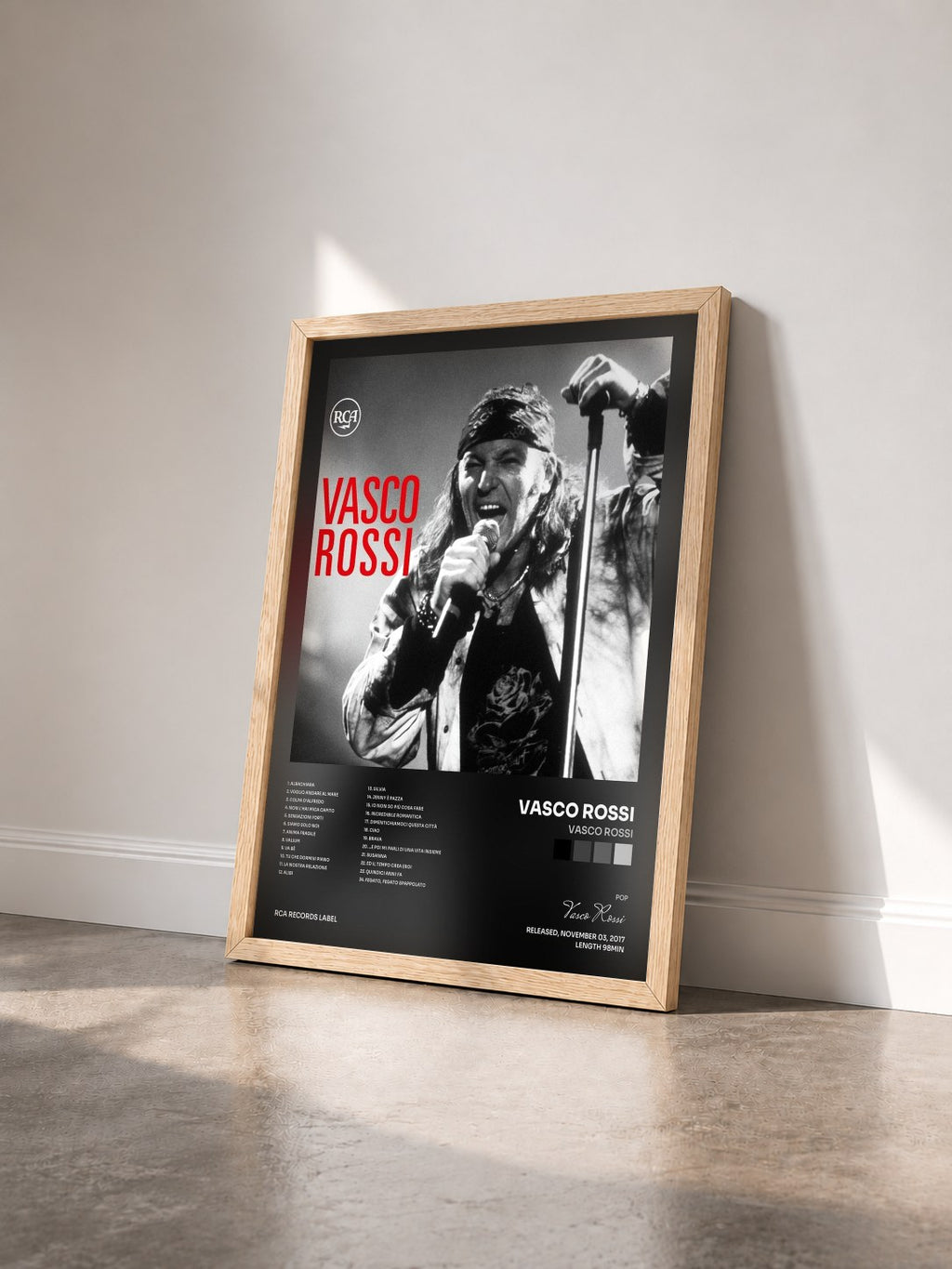 #bois Tableau de l'album Vasco Rossi de Vasco Rossi vu de trois quarts, cadre en bois brut
