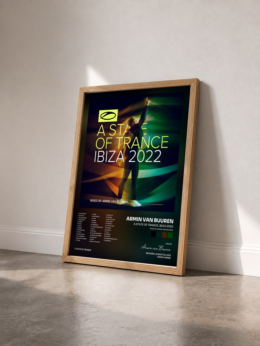 #bois Tableau de l'album A State Of Trance, Ibiza 2022 (Mixed by Armin van Buuren) de Armin van Buuren vu de trois quarts, cadre en bois brut