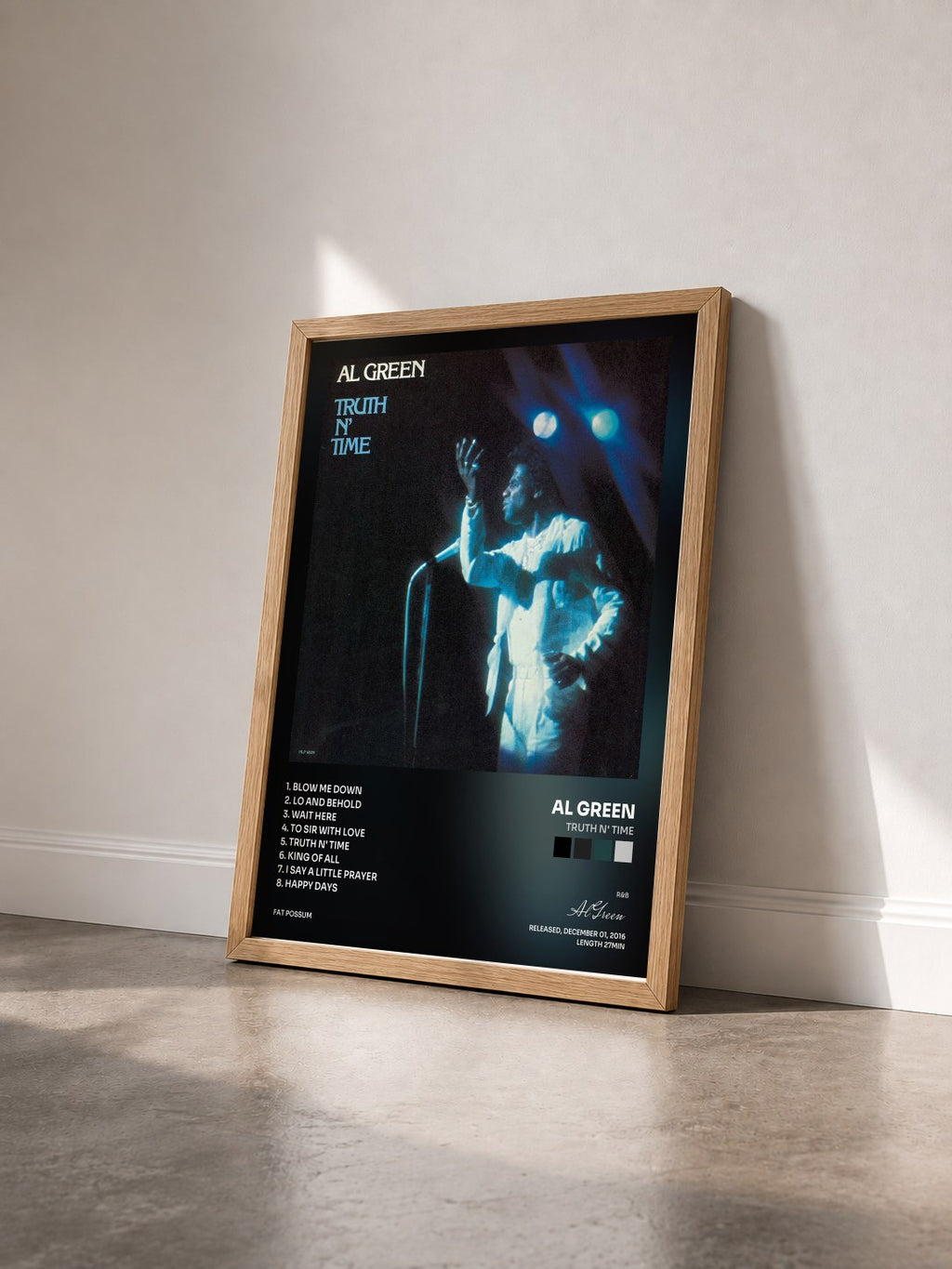#bois Tableau de l'album Truth N' Time de Al Green vu de trois quarts, cadre en bois brut