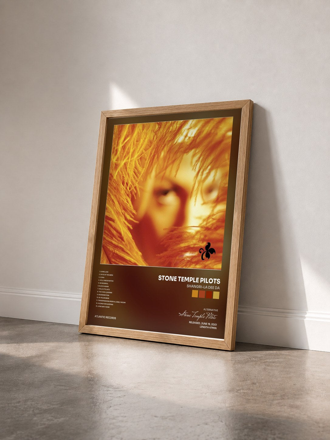 #bois Tableau de l'album Shangri-LA DEE DA de Stone Temple Pilots vu de trois quarts, cadre en bois brut