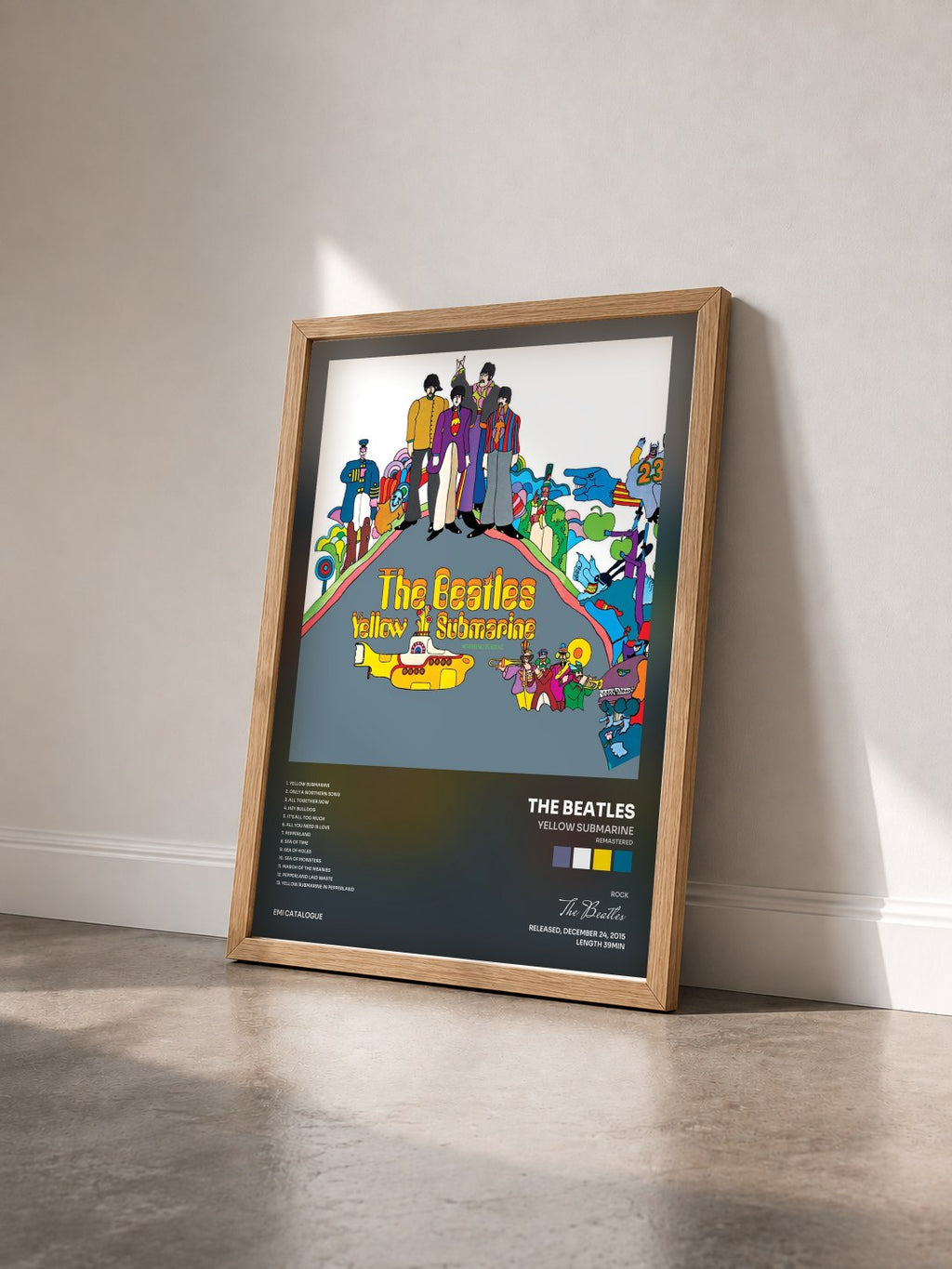 #bois Tableau de l'album Yellow Submarine (Remastered) de The Beatles vu de trois quarts, cadre en bois brut